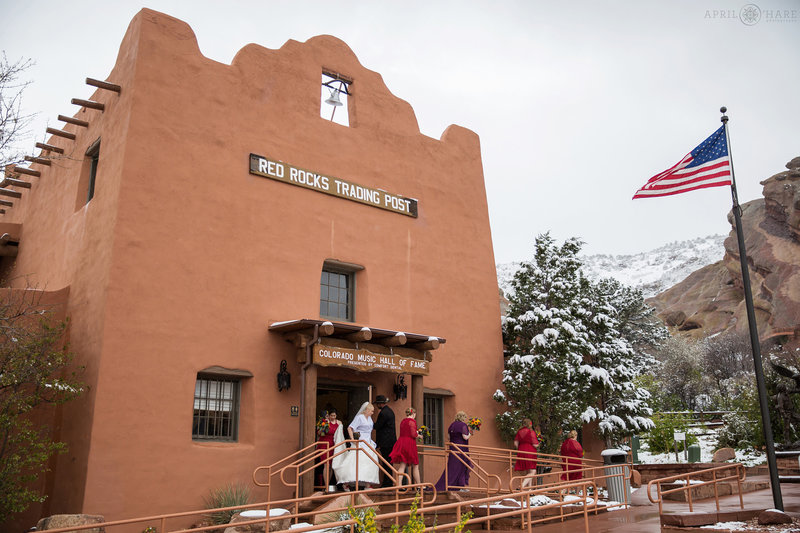 Red Rocks Trading Post is a Southwest style building at Red Rocks Amphitheater in Morrison Colorado