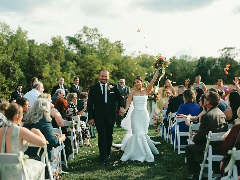 Wedding couple celebrating after ceremony at unique outdoor venue Hazelwood