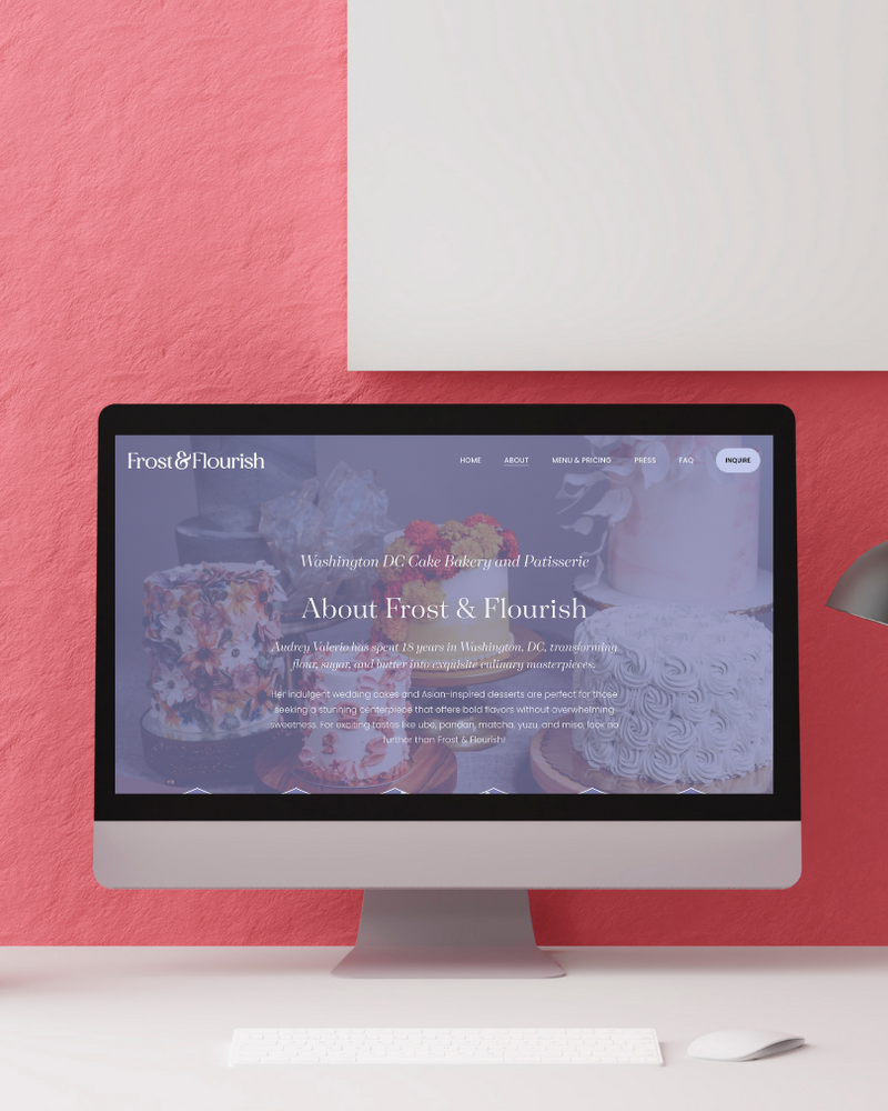custom squarespace website design for Frost and Flourish, a Washington DC Cake Bakery and Patisserie