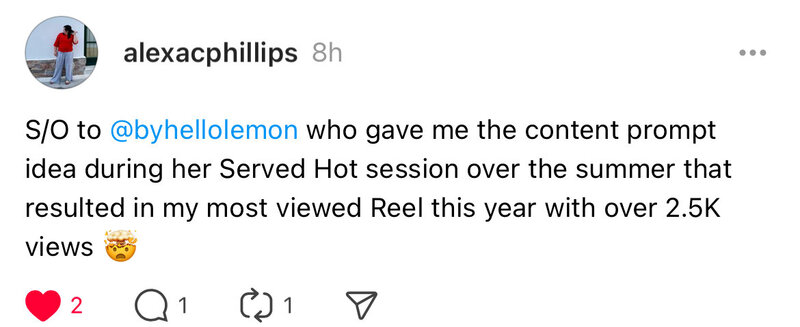 screenshot testimonial for Served Hot
