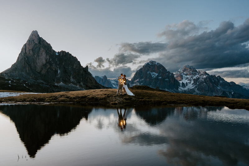 Passo Giau Elopement in the dolomites with reflecting water