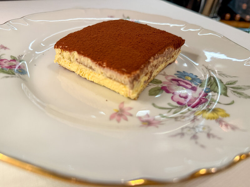 Tiramisu dessert at Osteria Miranda in Lucca, Italy