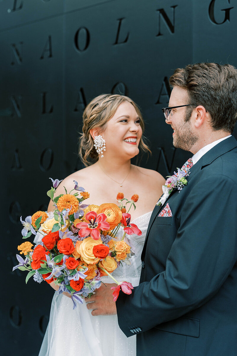 Contemporary, artful, and colorful fall wedding at a Historic Library with a Roof Terrace Overlooking the City with Shannon Wellington wedding planner and designer | The Free Library of Philadelphia | Philadelphia PA | Denise Marie Photography | Editorial Wedding Photographer based in Philadelphia PA