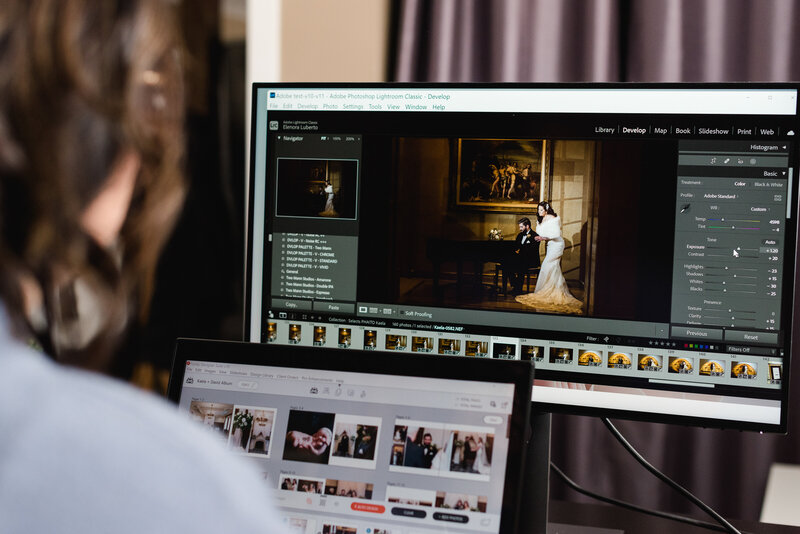 a photo of Ottawa Wedding Photographer JEMMAN Photography editing photos on her computer in her studio office