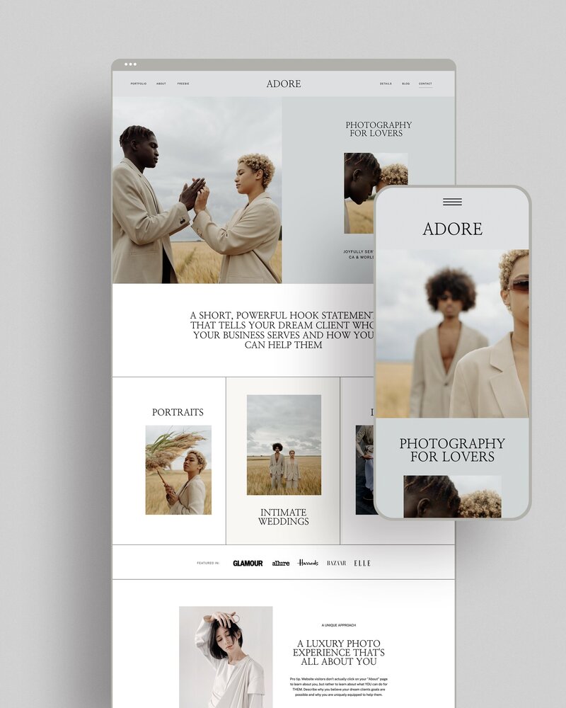 Showit website template for high-end photographers, artists and educators