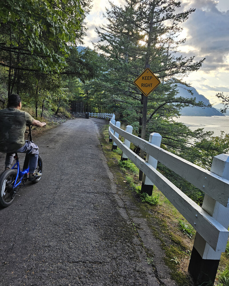 Embark on a ride with stunning views of rivers, hills, and forests, offering a diverse mix of natural beauty at Viento State Park with The Gorge E-Bike Adventure Rentals