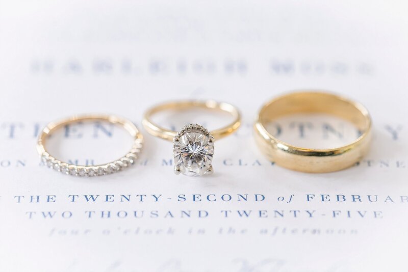 Rings on invitation detail image | Alabama wedding photographer Amanda Horne