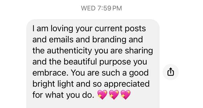 Text message from a member about the posts, emails and branding