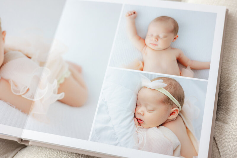 Heirloom album from a newborn session with a newborn baby girl with Constance Calton Photo