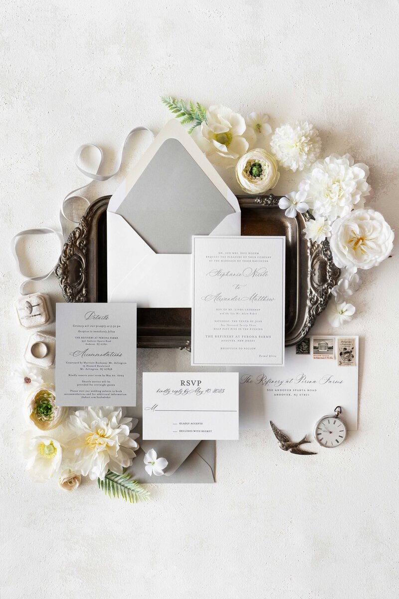 simple grey letterpress wedding invitations, wedding invitations nj