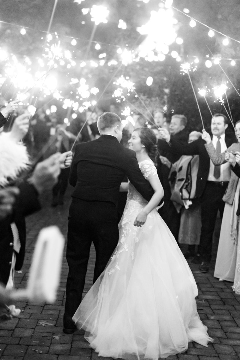sparkler exit at fearrington barn modern wedding