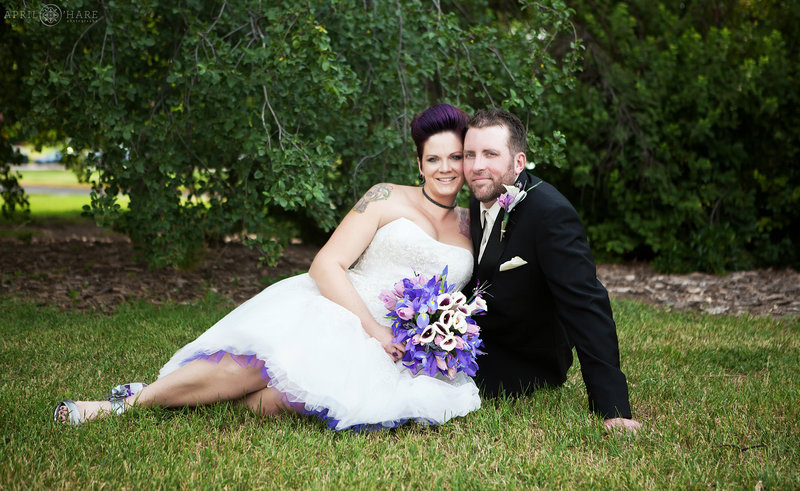 Bride and groom portrait in City Park on a summer wedding day in Denver