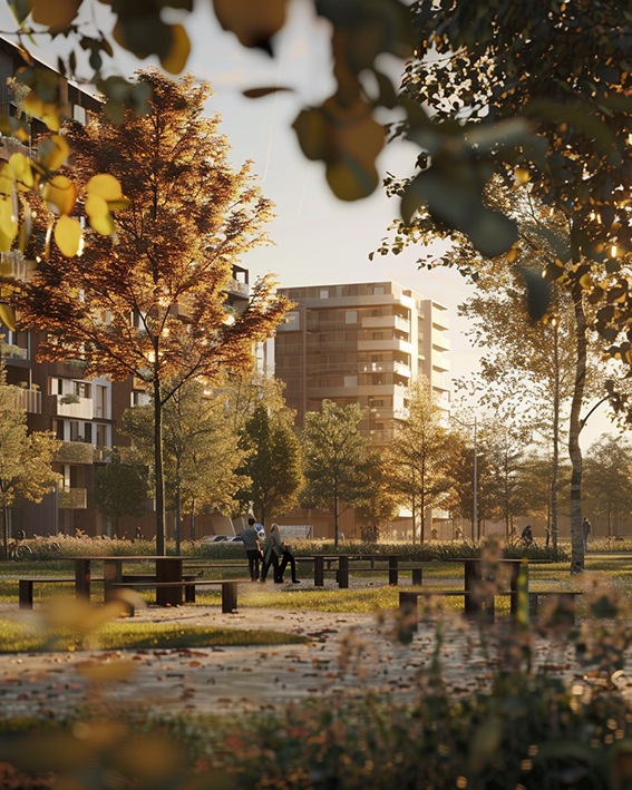 Vastgoed nieuwbouw herfst bomen bladeren