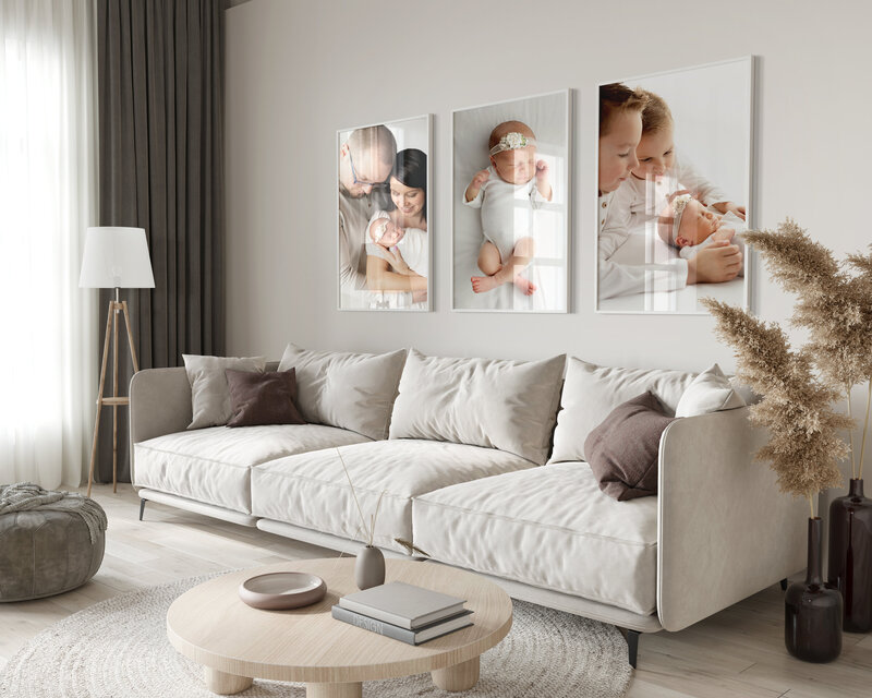 Wall art framed photos of newborn portraits