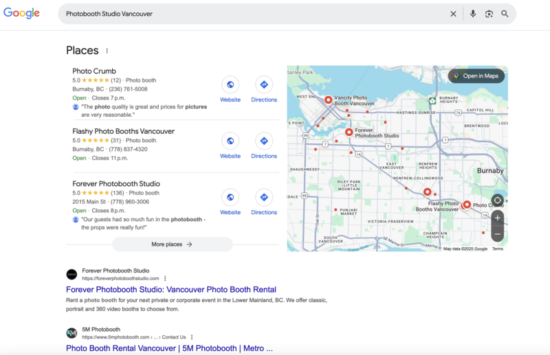 Screenshot of Google Search results after updating website with SEO strategies