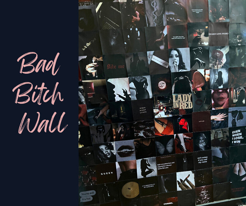 Collage wall filled with dark vami inages for boudoir in Minneapolis Mn