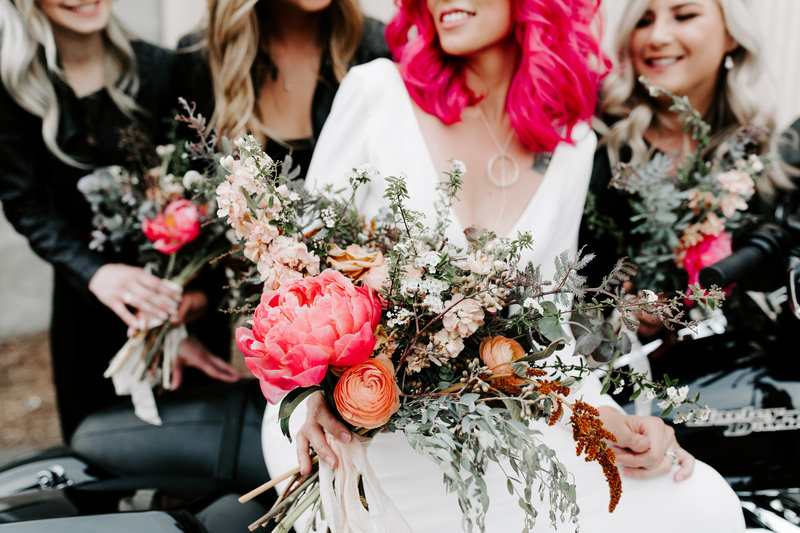 Riders Down the Aisle Wedding Stylized Shoot | Biker Offbeat Hot Pink Hair Harley – Kennewick, WA | Tin Sparrow Events + Alex Lasota Photography
