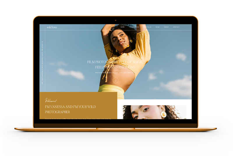Wild Love is a romantic, modern and elegant Showit website. The design is perfect for photographer and service-based businesses.