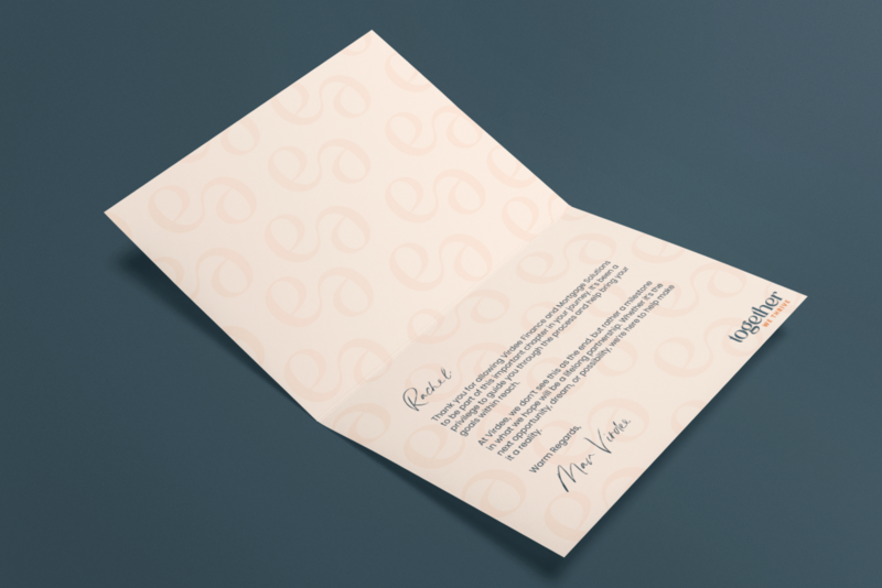 Branded Thank You Card Mockup for Virdee Finance and Mortgage Services branding created by Leithal and Co