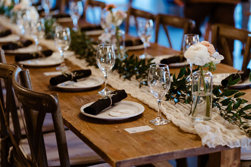 Wedding ceremony with florals and drapery