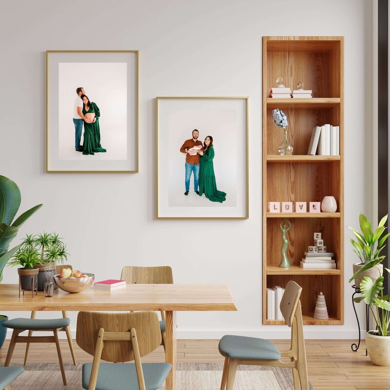 framed maternity and newborn photos in living room captured by Springfield MO family Photographer Jessica Kennedy of The XO Photography
