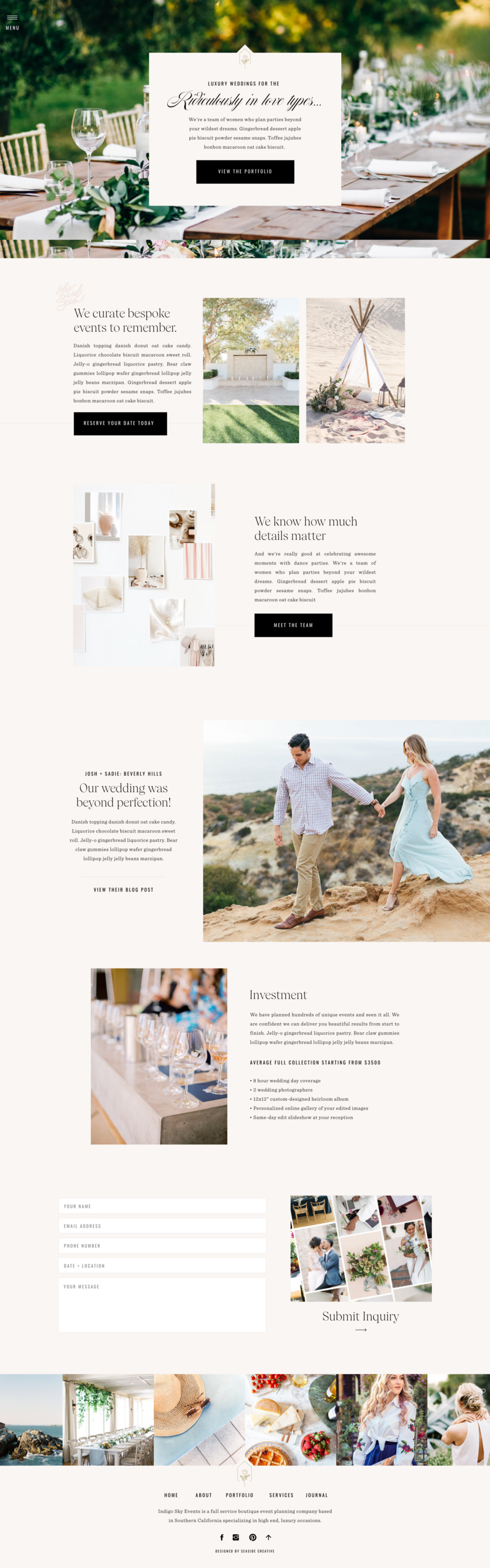 Indigo Is a Modern and Professional Showit Website Template for Wedding & Event Planners That Provide World Class Service for Luxury Celebrations.