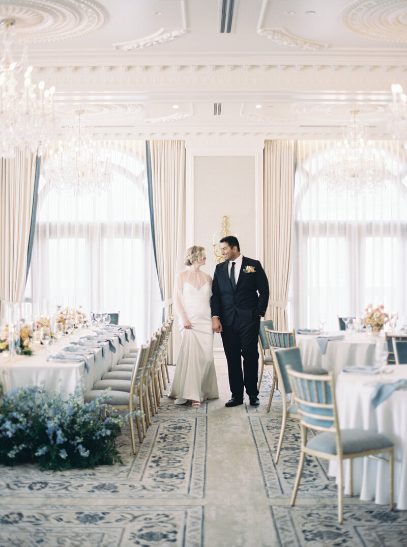 Indiana_Michigan_Wedding Planner_Hotel Carmichael_Carmel Indiana_Wedding Day Editorial_Table Arrangement_Reception_Bride & Groom