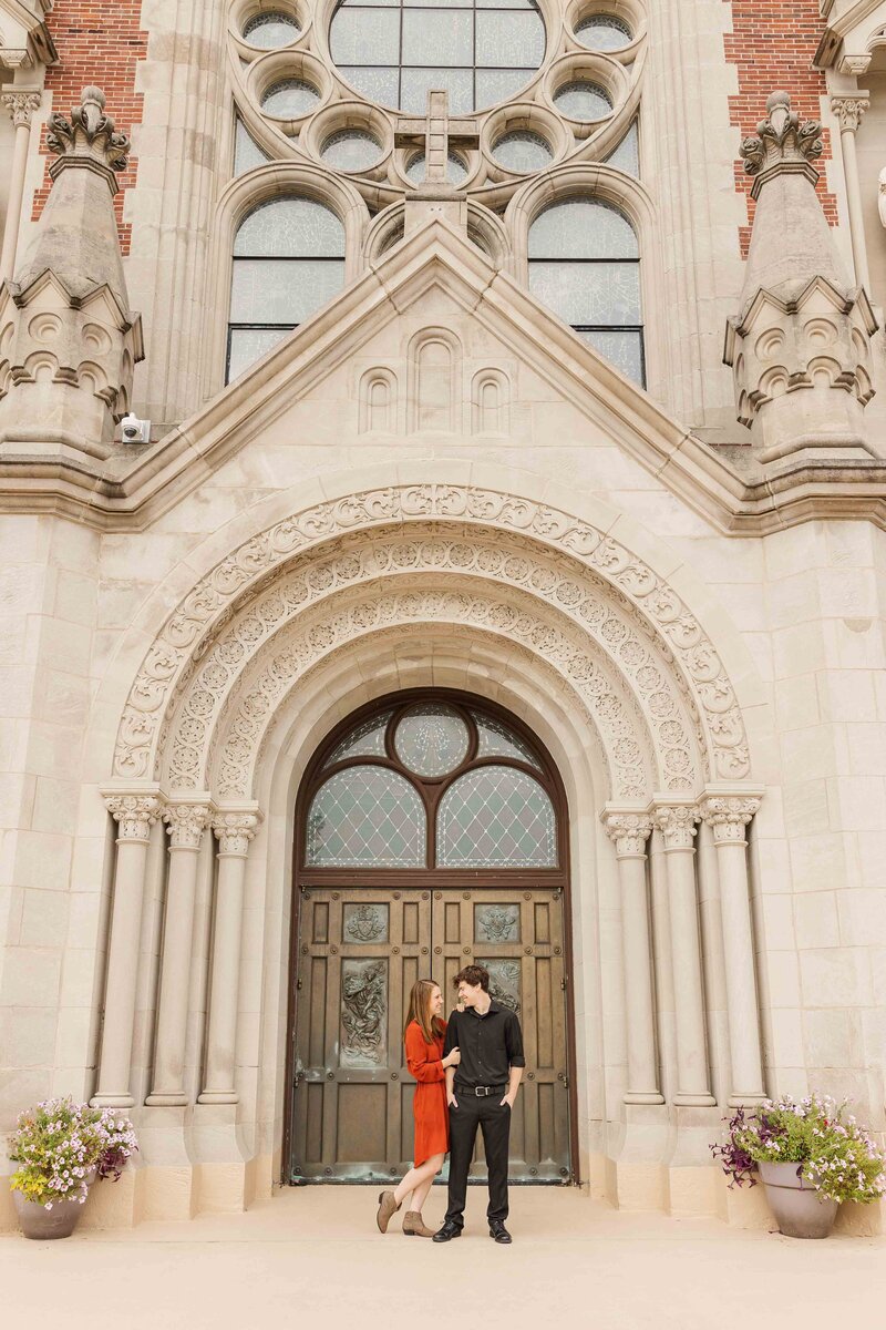 Engagement photoshoot in front of Holy Hill Church outside of Milwaukee Wisconsin.