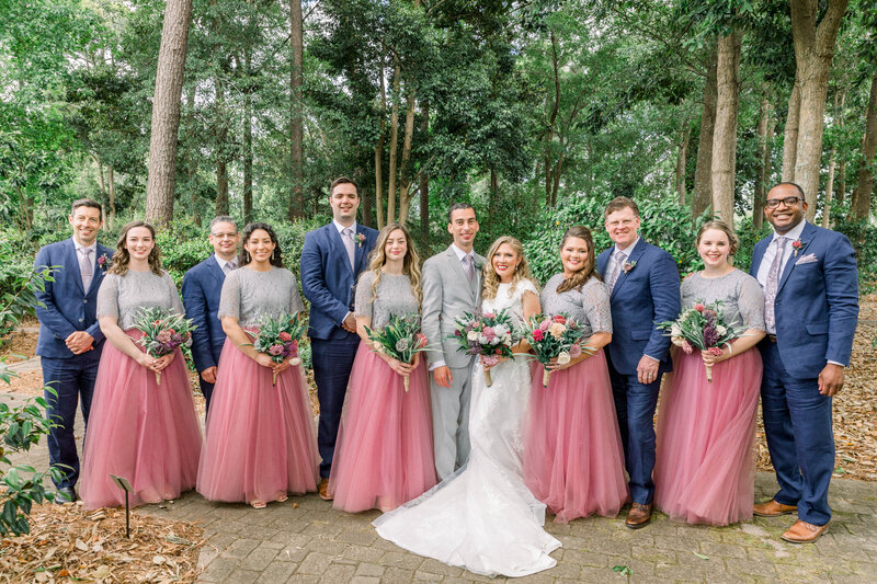 full bridal party portrait in the forest