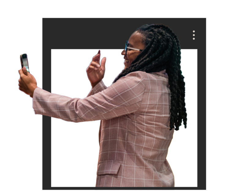 Alesia Hendley inside a instagram frame taking a selfie