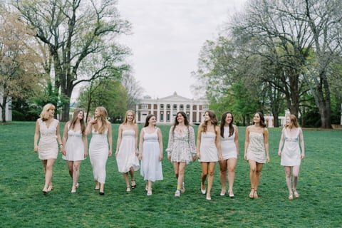 Group of senior girls walking in grass