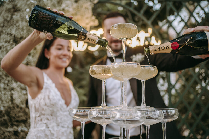 Dubai Wedding couple pouring champagne