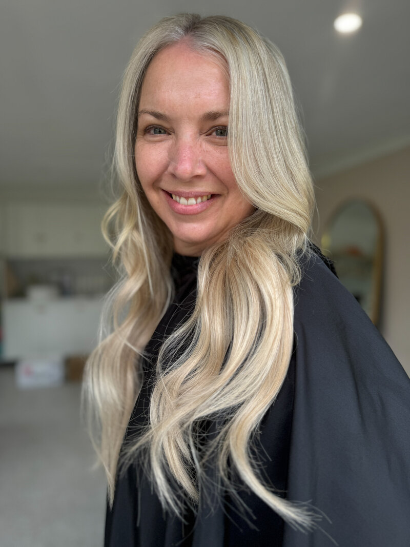 Woman with invisible weft hair extensions