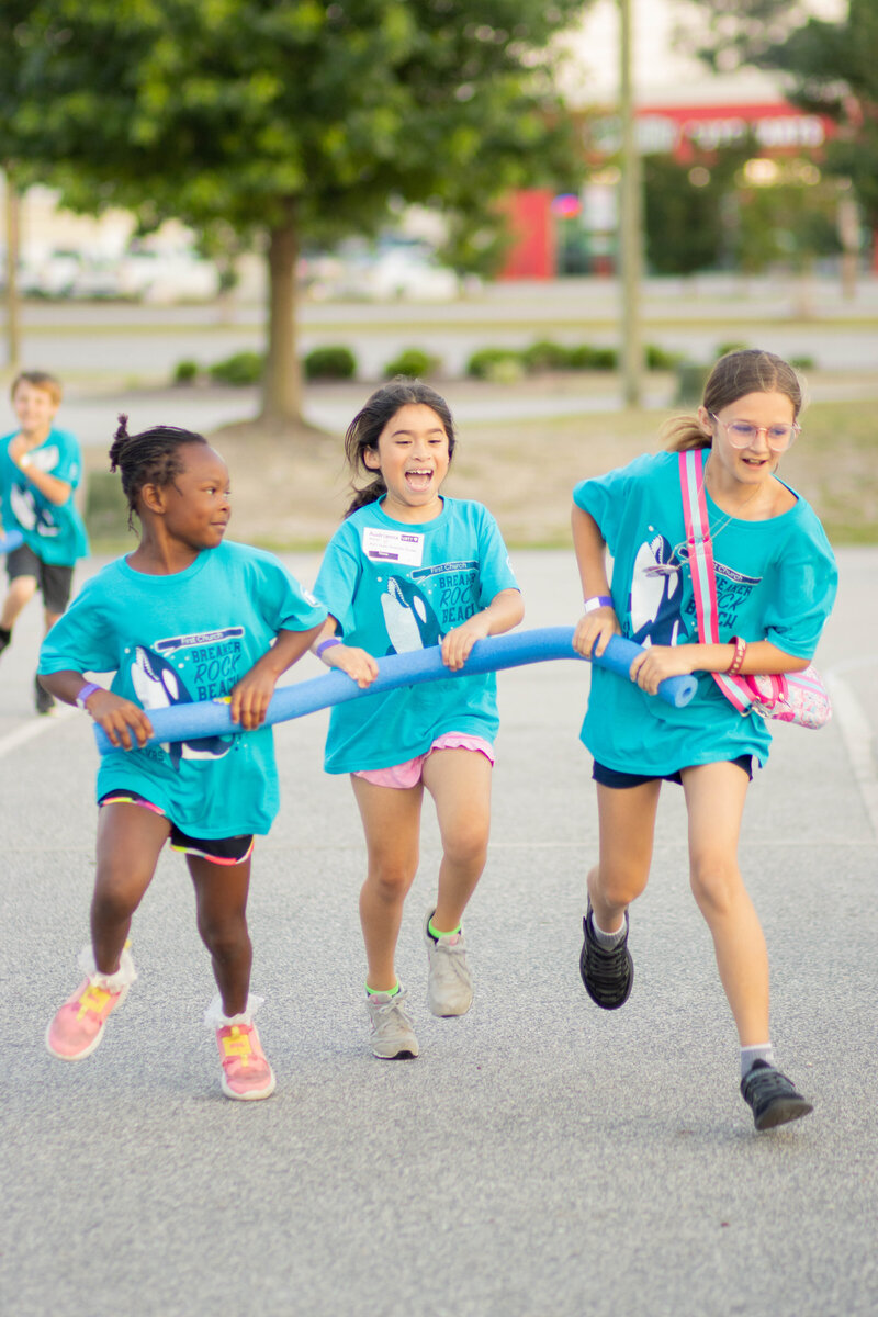 Group of kids playing games at Vacation Bible School at a non-denominational church in Fayetteville, NC.