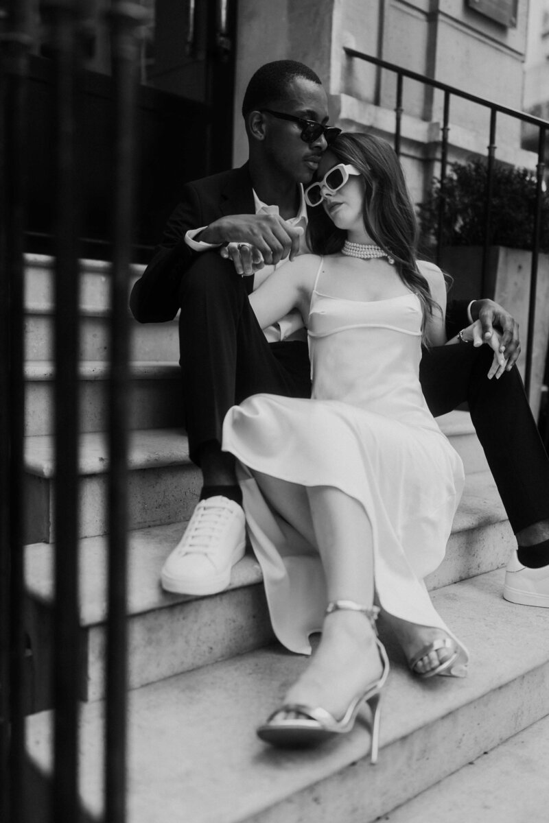 bride and groom portrait in paris sophisticated couple fashion