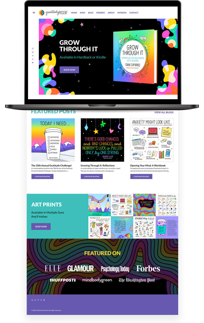 Positively Present Colorful Website Design Homepage Shown On A Laptop