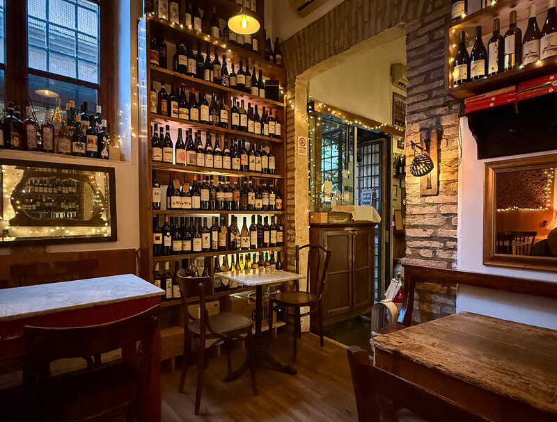 Interior seating at Latteria Trastevere in Rome, Italy