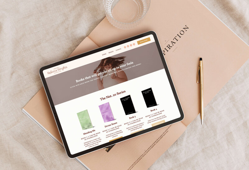 Clean feminine website design for romance author