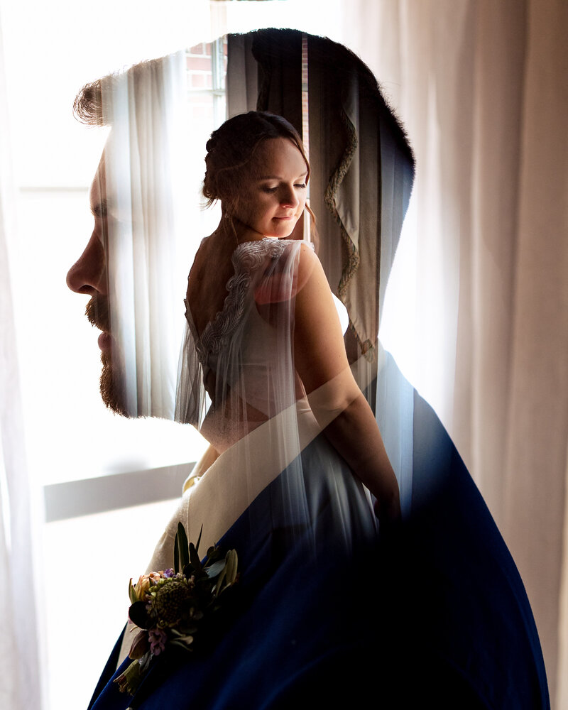 a double exposure of a wedding couple at the Toledo Club in Ohio