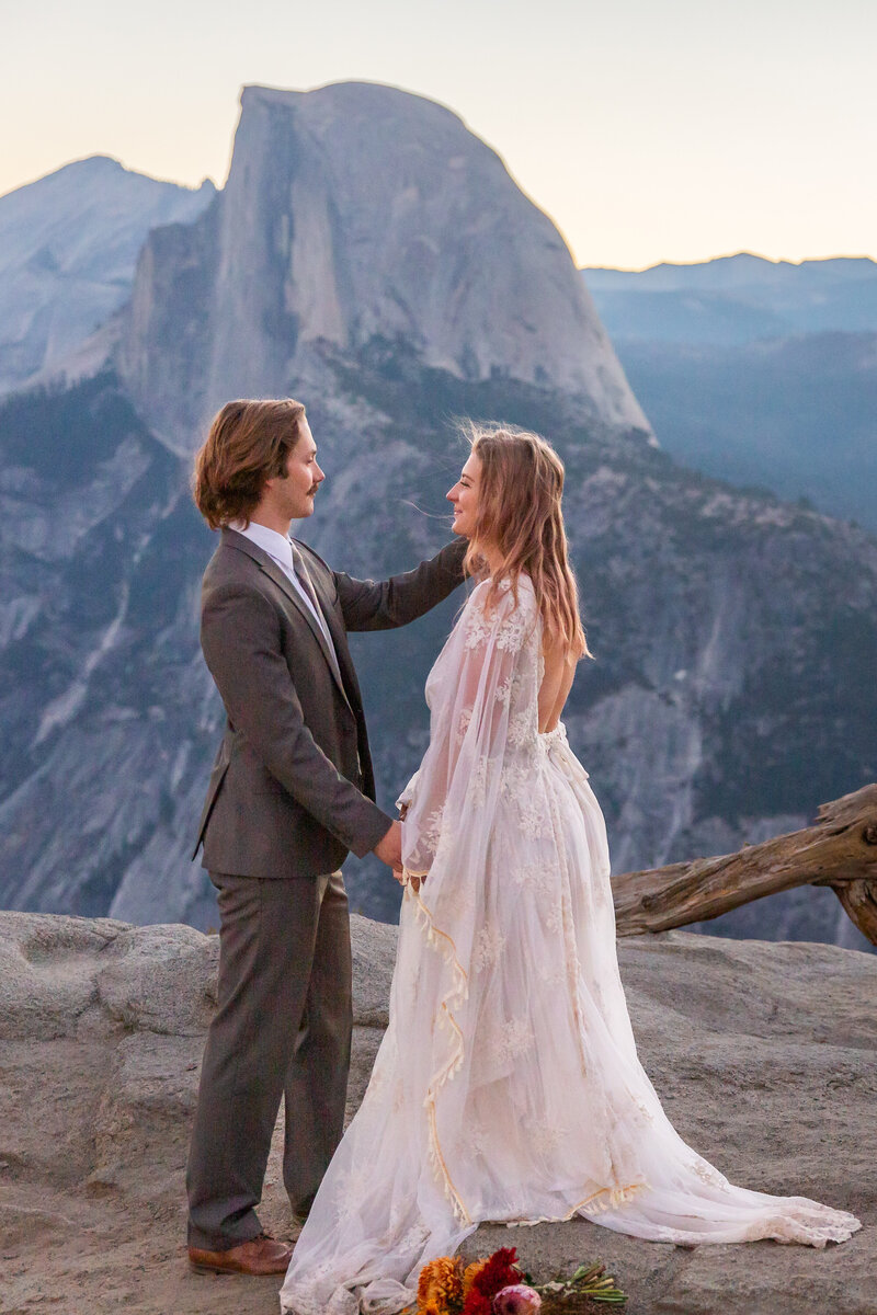 This couple chose Glacier Point in Yosemite National Park to elope at sunrise.
