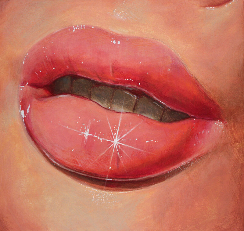 kiss me, acrylic paint and colored pencil on paper, 2019