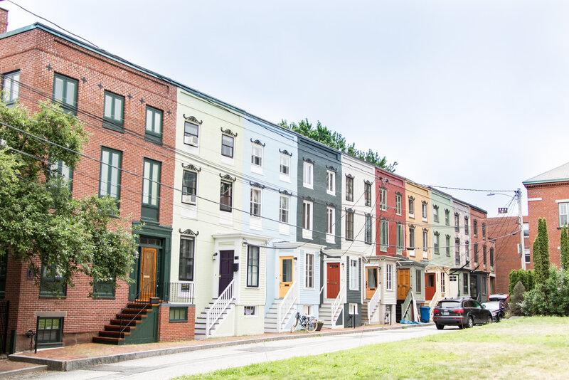 Colorful adjoining townhouses