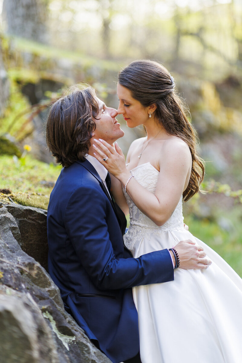 Holly and Nick embracing on their wedding day
