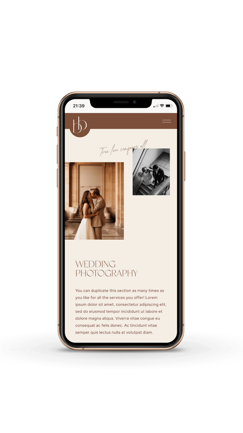 Minimal photography Showit template