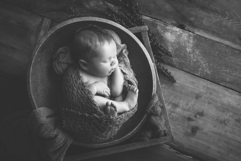 Green Lake Newborn Session baby posed in prop with wrap in studio | Glory Be Photography by Tara Bos