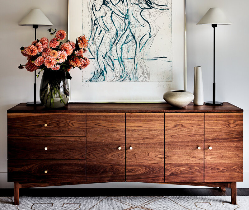 Top Interior Designers in Boston New Construction mountain home in Vermont with handcrafted furniture, modern art, and warm, comfortable New England spaces.