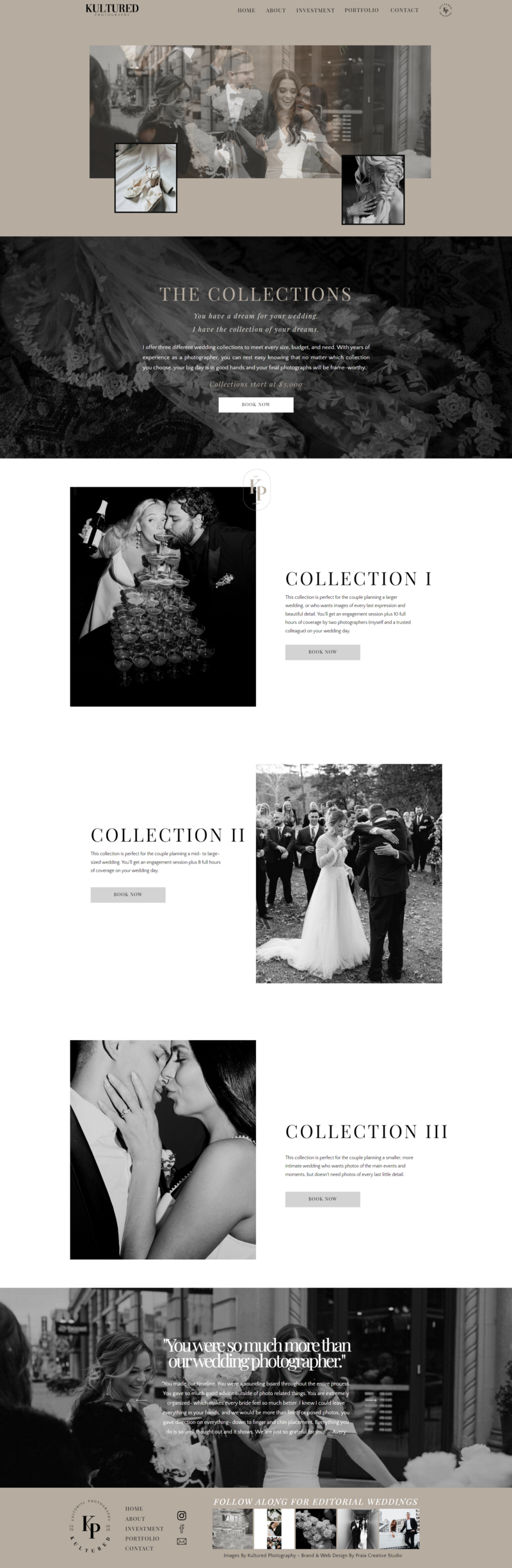 Custom Showit mobile site for wedding photography business