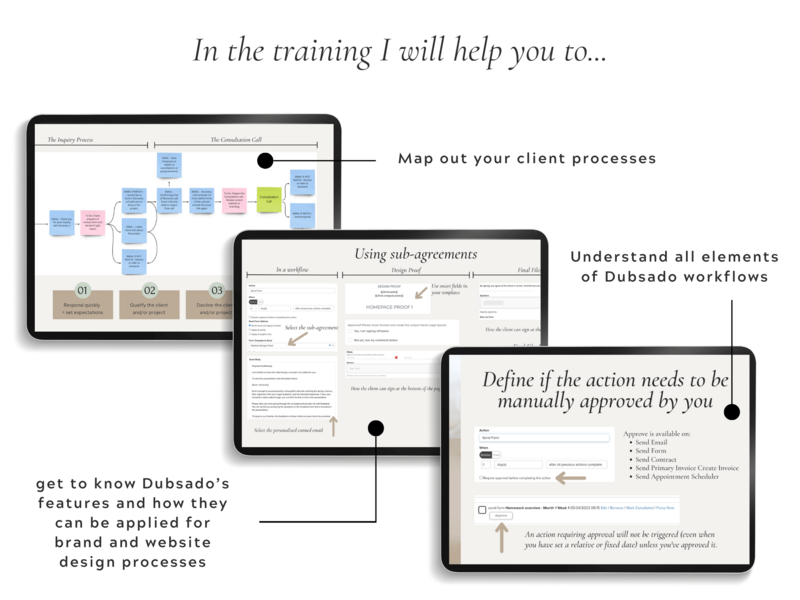 Elevate your client workflow with Dubsado Training - Product Images - Steps broken down Detail by The Streamlined Creative by Stephanie Taale - Business Coach, Client Experience and Systems Strategist for brand and website designers