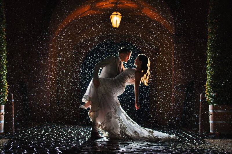 Black and white wedding photography of a bride and groom