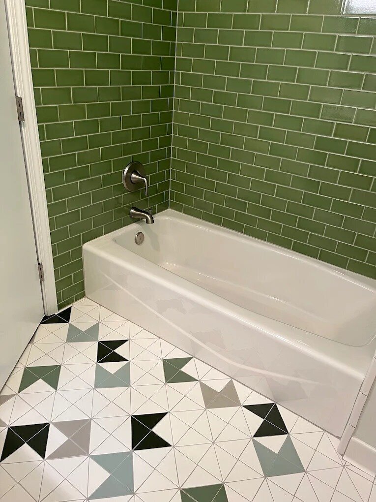 home remodeling atlanta ga with green tile and a bathrub